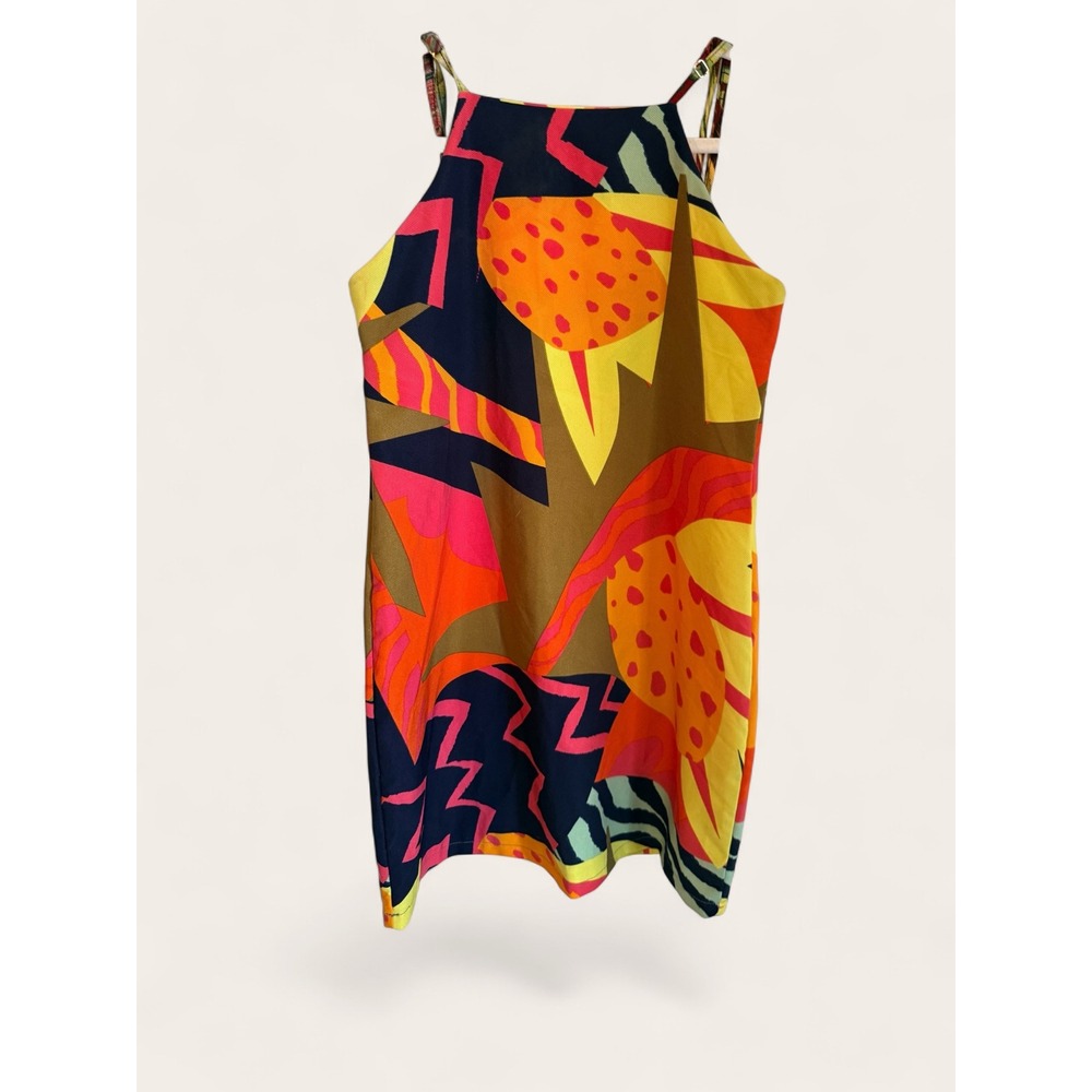 Multicolor Abstract Tropical Print Square Neck Mini Dress M Resort Vacation